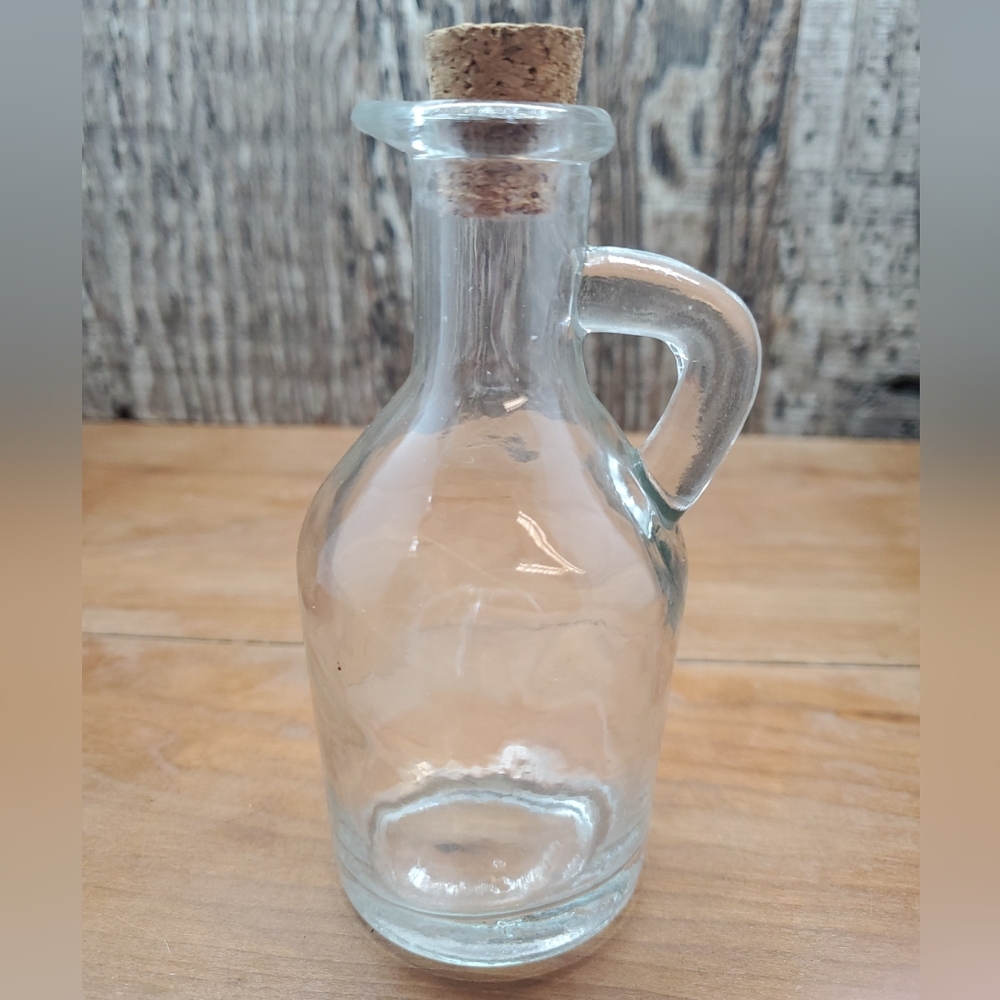 Miniature 5 Inch Clear Glass Pitcher Jug With Cork Vintage